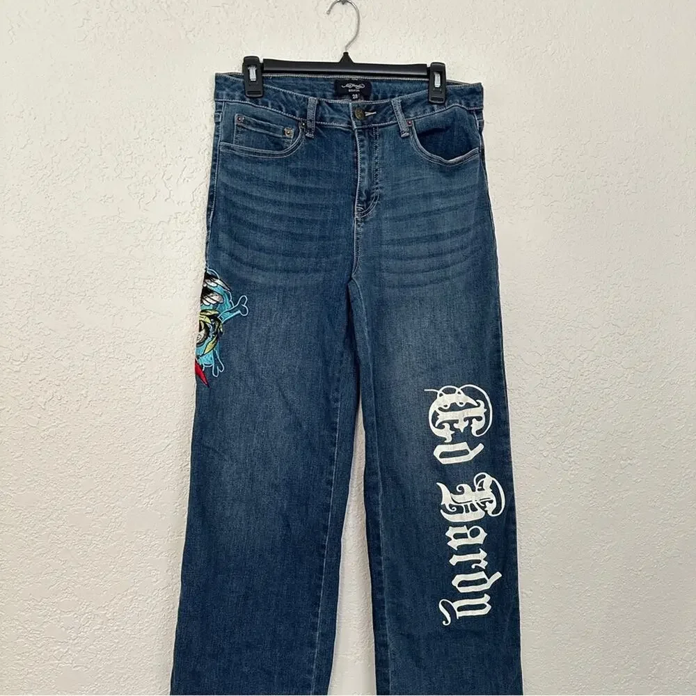 Ed Hardy Y2K Wide Leg Embroidered Logo Jeans 28